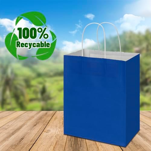 Toovip 100 Pack 8x4.75x10 Inch Medium Royal Blue Kraft Paper Bags with Handles Bulk, Gift Wrap Bags for Favor Grocery Retail Party Birthday Shopping Business Goody Craft Merchandise Take Out sacks - Image 4