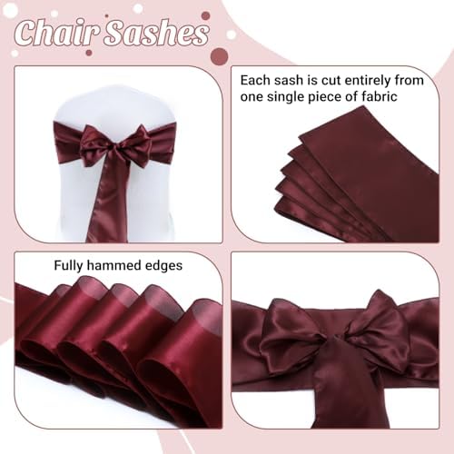 MDS® Pack of 25 Satin Chair Sashes for Wedding & Events – Burgundy - Image 5