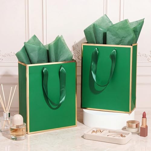 Yeaqee 50 Pcs Metallic Paepr Gift Bags Bulk with Handles,Green Gold - Image 5