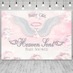 12x10ft Baby Shower Backdrop Baby Girl Heaven Sent Photography Background White Wings Clouds Pink Sky Paradise Princess Girls Party Banner Decorations Newborn Gender Reveal Photo Booth Prop - Image 3
