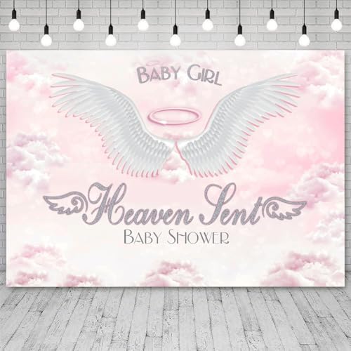 15x8ft Baby Shower Backdrop Baby Girl Heaven Sent Photography Background White Wings Clouds Pink Sky Paradise Princess Girls Party Banner Decorations Newborn Gender Reveal Photo Booth Prop - Image 3