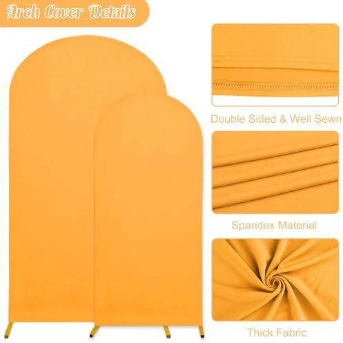 7.2FT, 6FT Wedding Arch Stand and Matching Gold Spandex Fitted Arch Backdrop Cover Set, Round Top Chiara Backdrop Stands and Covers for Birthday Party Baby Shower Banquet Arch Decor (Gold) - Image 4