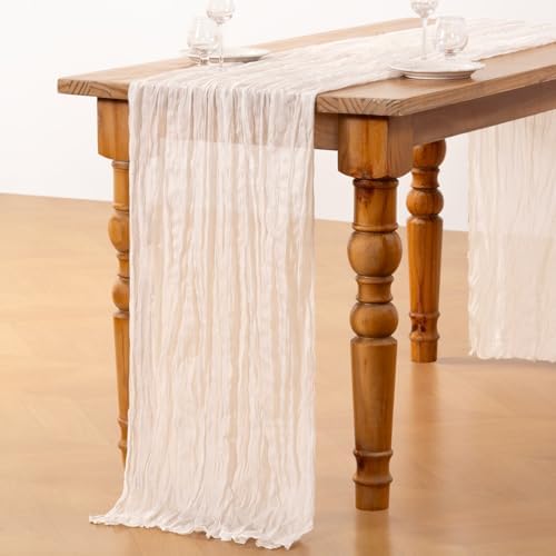 DeZerlor Ivory White Cheesecloth Table Runners 12 Pack Summer Boho Runners - Image 6