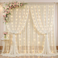 20ft x 10ft Ivory Chiffon Backdrop Curtain with Lights for Parties 4 Panels by Partisky
