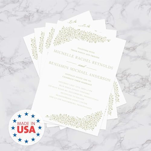 Personalized Dainty Sage Floral Invitations / 25 Custom Modern Pastel Greenery Flower Wedding Invites With White Envelopes / 5" x 7" Flat Botanical Anniversary Party Invites / Made In The USA - Image 6