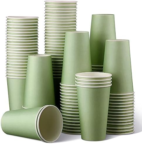 Funtery 100 Pcs Sage Green Cups 16 oz Sage Disposable Paper Cups for Baby Shower Bridal Shower Wedding Party Green Paper Cup for Easter Party Supplies Coffee Tea Hot Cold Beverage by Funtery