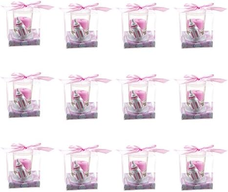 Lunaura Baby Keepsake - Set of 12 Girl Baby Bottle Glass Votive Candle Set Favors - Pink - Image 2