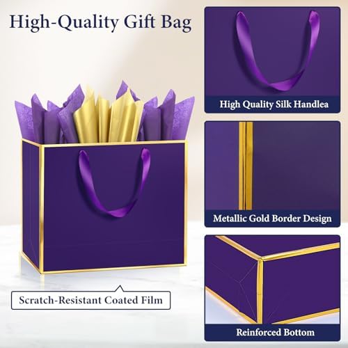 Addblu 24 Pack Purple Large Gift Bags with Handles & 72 Tissue Papers - Image 3