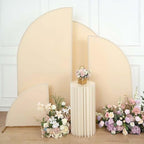 Efavormart Set of 4 Beige Spandex Half Moon Arch Covers, Custom Fit Chiara Backdrop Slipcovers from 2.5ft to 7ft for Tiered Boho Staging and Modern Party Decor - Image 2