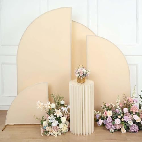 Efavormart Set of 4 Beige Spandex Half Moon Arch Covers, Custom Fit Chiara Backdrop Slipcovers from 2.5ft to 7ft for Tiered Boho Staging and Modern Party Decor - Image 2