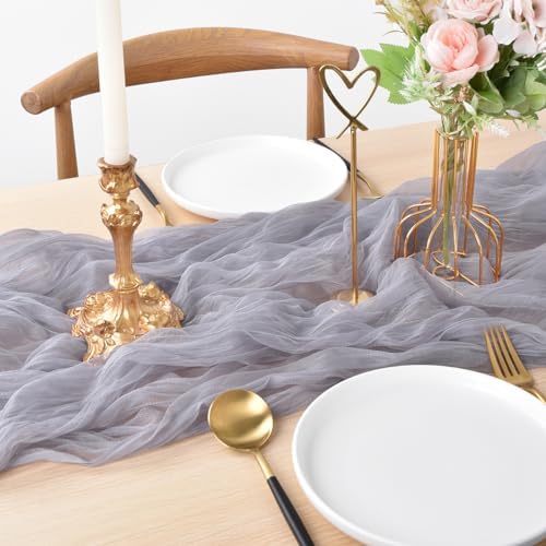 Gray Cheesecloth Table Runner Fall Wedding Birthday Party Home Decor 4 Pack - Image 2