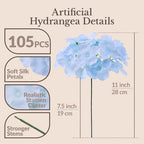 105PCS Hydrangea Artificial Flowers with Stronger Bendable Stems, Premium Silk Faux Hydrangea Flowers Bulk for DIY Wedding, Arches, Baby Showers & Large Event Decor(Blue) - Image 3