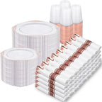 Nervure 700PCS Rose Gold Plastic Plates - Rose Gold Plastic Dinnerware Sets for 100 Guests - 200 White Disposable Plates, 300 Silverware, 100 Cups, 100 Napkins for Wedding & Party by Nervure
