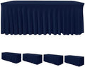 4 Pack Navy Spandex Table Covers 8ft Rectangle Ruffle Skirts for Party by HolidayIdeas