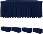 4 Pack Navy Spandex Table Covers 8ft Rectangle Ruffle Skirts for Party by HolidayIdeas