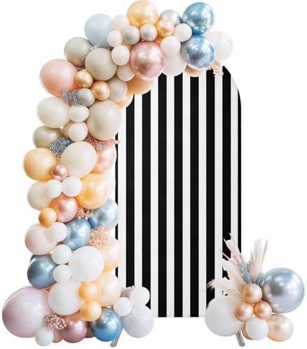 Classic Black and White Stripes Arch Backdrop Cover 6.6 FT, Wedding Arch Cover Stretchy Backdrop Stands Covers for Birthday Party Ceremony Banquet Decor - Image 2