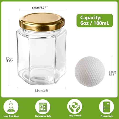 30 Pack 6 oz Glass Jars with Gold Lids - Airtight Hexagon Honey Jars - Image 2