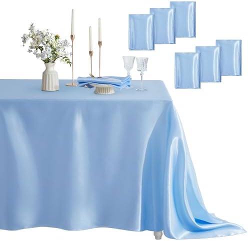 6 Pack Square Satin Table Cover, 52 x 52 Inches, Light Blue by Counfeisly