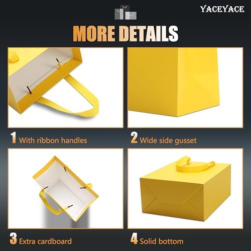 YACEYACE Yellow Gift Bags 20Pack, Yellow Gift Bags with Tissue Paper - Image 4
