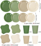 Whaline 244Pcs Nude Sage Green Tableware Set Serves 48 4 Colors Disposable Dinnerware 48 9" Plates 48 7" Plate 48 9oz Cups 100 Napkins for Wedding Birthday Party Supplies - Image 2