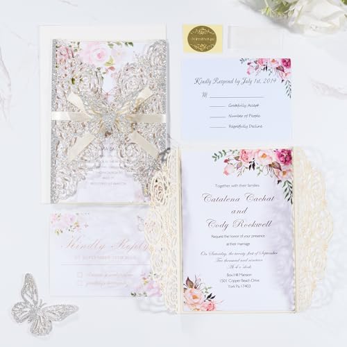 Silver Glitter Butterfly Laser Cut Wedding Invitation Accessories 50pcs - Image 7