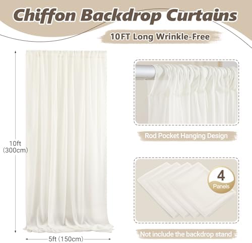 20ft x 10ft Beige Backdrop Curtains, Wrinkle-Free Sheer Chiffon Fabric Photo Backdrop Drapes for Wedding Arch Party Ceremony Stage Photography Decorations - Image 2