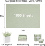 1000 Sheets Sage Green Tissue Paper Bulk, 20"X14" - Image 4