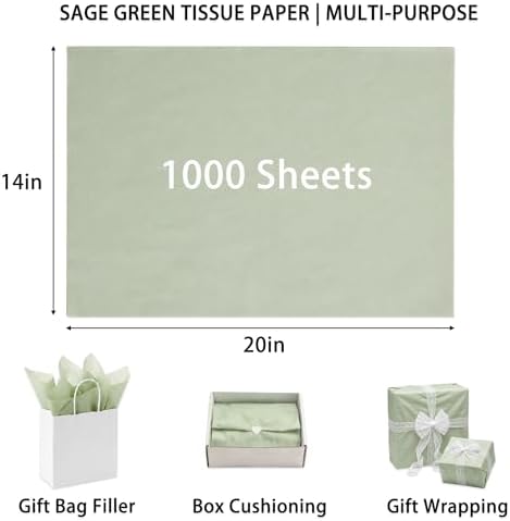 1000 Sheets Sage Green Tissue Paper Bulk, 20"X14" - Image 4