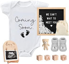 9 Pcs Pregnancy Announcements Set, Include Felt Letter Board Baby Bodysuit Shoes and Wooden Sign Surprise Announcement for Grandparents Partner Gift Family Reveal(White Coming soon-grey shoe) by SytuHete