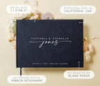 Personalized Guest Book - 11.5" x 8.5" Custom Bride & Groom Names with Bookmark and Hard Cover 140 GSM Blank Pages, for Weddings Guest Book, Engagements, Birthdays, Special Events, Navy - Image 2