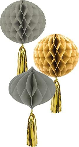 Folat 68484 Golden Dawn Set of 3 Honeycomb Balls Decoration for Birthday, Party, Baby Shower, Wedding, Multicoloured, 30 cm by Folat