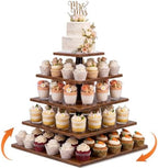 Funnymoom 5 Tier Large Square Cupcake Stand for 100 Cupcake Rustic Cupcakes Tower 360° Rotatable Wooden Cupcakes Holder Table Display Dessert Stand for Bday Graduation Birthday Shower Wedding 15.9'' by Funnymoom