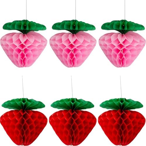 Fun Express 8" Large Strawberry-Shaped Honeycomb Ceiling Decorations - 6 Pieces by FunExpress