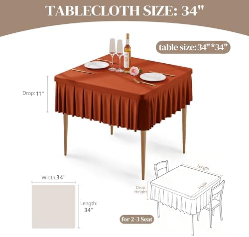 Wish Care 2 Pack Rust Spandex Tablecloths for 34x34 Inch Square Tables, Stretch Fitted Table Clothes with Pleated Ruffle Skirt for 34” Table, Wrinkle Free and Elastic, for Party Kitchen Home Dining - Image 5