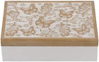 Wooden Keepsake Box - Decorative Wood Boxes with Hinged Lid, Butterfly Engraved Design, 10.24" W by Synovana