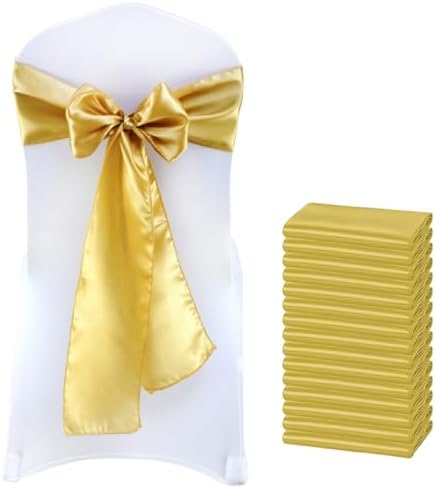 MDS® Pack of 150 Satin Chair Sashes for Wedding & Events – Gold by MDS