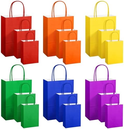 MIMIND 144 Pieces Paper Gift Bags with Handles Rainbow Assorted Sizes Treat Bags Bulk Goodie Bag for Party Supplies Baby Shower Birthday Wedding Merchandise Retail Shopping Bag by MIMIND