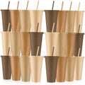 Skylety 24 Pcs Brown Plastic Cups with Lids and Straws 24 oz by Skylety