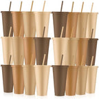 Skylety 24 Pcs Brown Plastic Cups with Lids and Straws 24 oz by Skylety