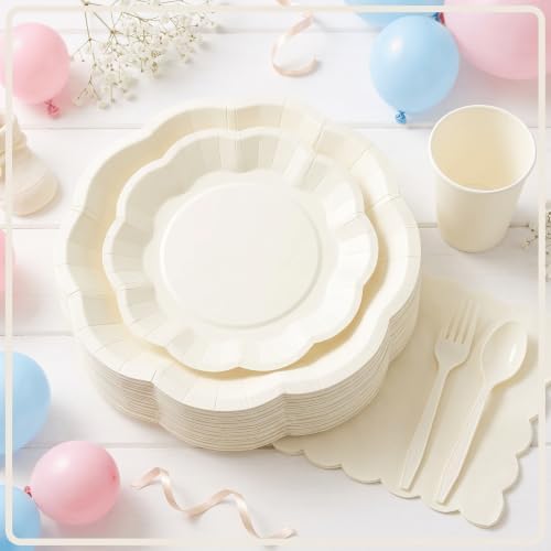350 Pcs Ivory Scalloped Disposable Plates Tableware Set for 50 Guests - Image 5