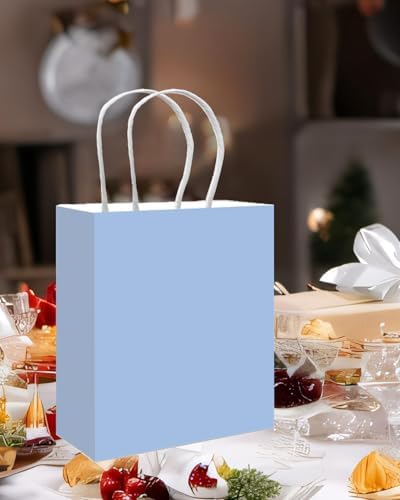 qiqee 100PCS Gift Bag with Handles Bulk Light Blue Paper Bags Multiple Uses (13''x5 x10 inch Large Size) - Image 6