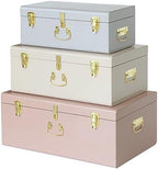 Vixdonos Decorative Box Set of 3 Metal Trunks Chest with Safety Lock Clasp for Treasure Organization and Home Dorm Decor,26.8x16.5x11Inches by Vixdonos