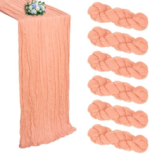 6 Pack Peach Cheesecloth Table Runner 10Ft 23 x 120 Inch by RestfulGlow