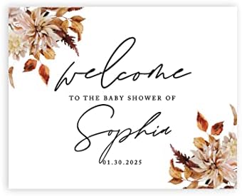 Andaz Press Custom Large Baby Shower Welcome Sign, 16" x 20", Rustic Fall Leaves Personalized Canvas Welcome Sign, Signage Gender-Neutral Canvas Sign for Baby Sprinkle, Fall Baby Shower Decorations by AndazPress