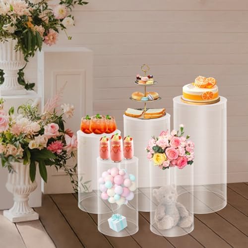 Cylinder Pedestal Stands for Party, 36in/30in/24in/22in/20in Tall Round Acrylic Column Tables Display Plinth Pillars, Clear Wedding Dessert Table Risers for Wedding, Ceremony, Birthday, Party, Art Decor (5Pcs) - Image 6