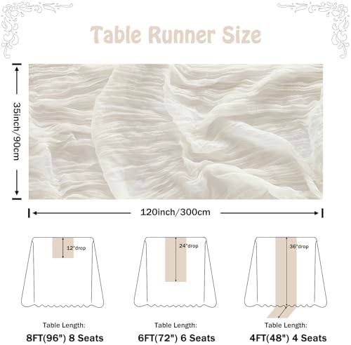 Fanami 6 Pack Cheesecloth Table Runner -10FT Ivory White Boho Gauze Cheese Cloth Table Runner 120 Inches Long Rustic Sheer Fabric Centerpieces for Wedding Birthday Party Bridal Baby Shower Decorations - Image 4