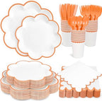 350 Pcs Orange and White Paper Plates and Napkins Set, Serve for 50 Guests by Unknown