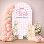 Arch Backdrop Cover One Silly Goose Baby Shower Girl Pink 1st Birthday Party Decors Spandex Stretchy Arch Stand Cover Plaids Cartoon Banquet Props (6FT,Cute) - Image 3