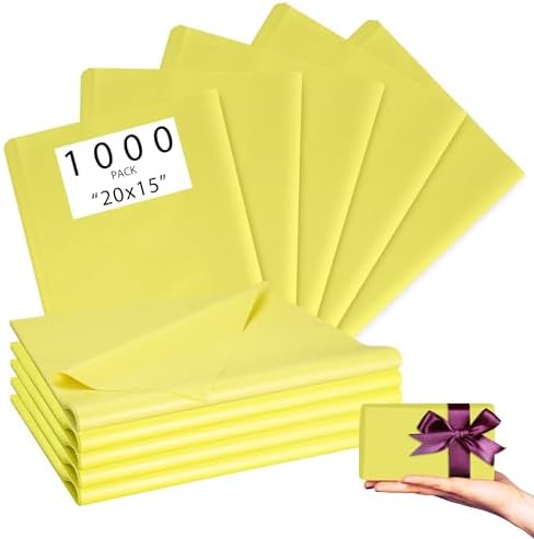 PINWATT 1000 Sheets 20"X15" Tissue Paper Bulk for Gift Bags - Yellow Wrapping Tissue Paper for Birthday,Weddings,Showers,Gift Packaging,Artworks,Party Favor,Decorations,Wrapping Supplies by PINWATT