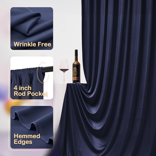 20ft x 12ft Wrinkle Free Navy Blue Backdrop Curtain for Parties, Silky Photo Backdrop Drapes 12FT Long Back Drop Cloth for Wedding Birthday Photography Background Decor - Image 3